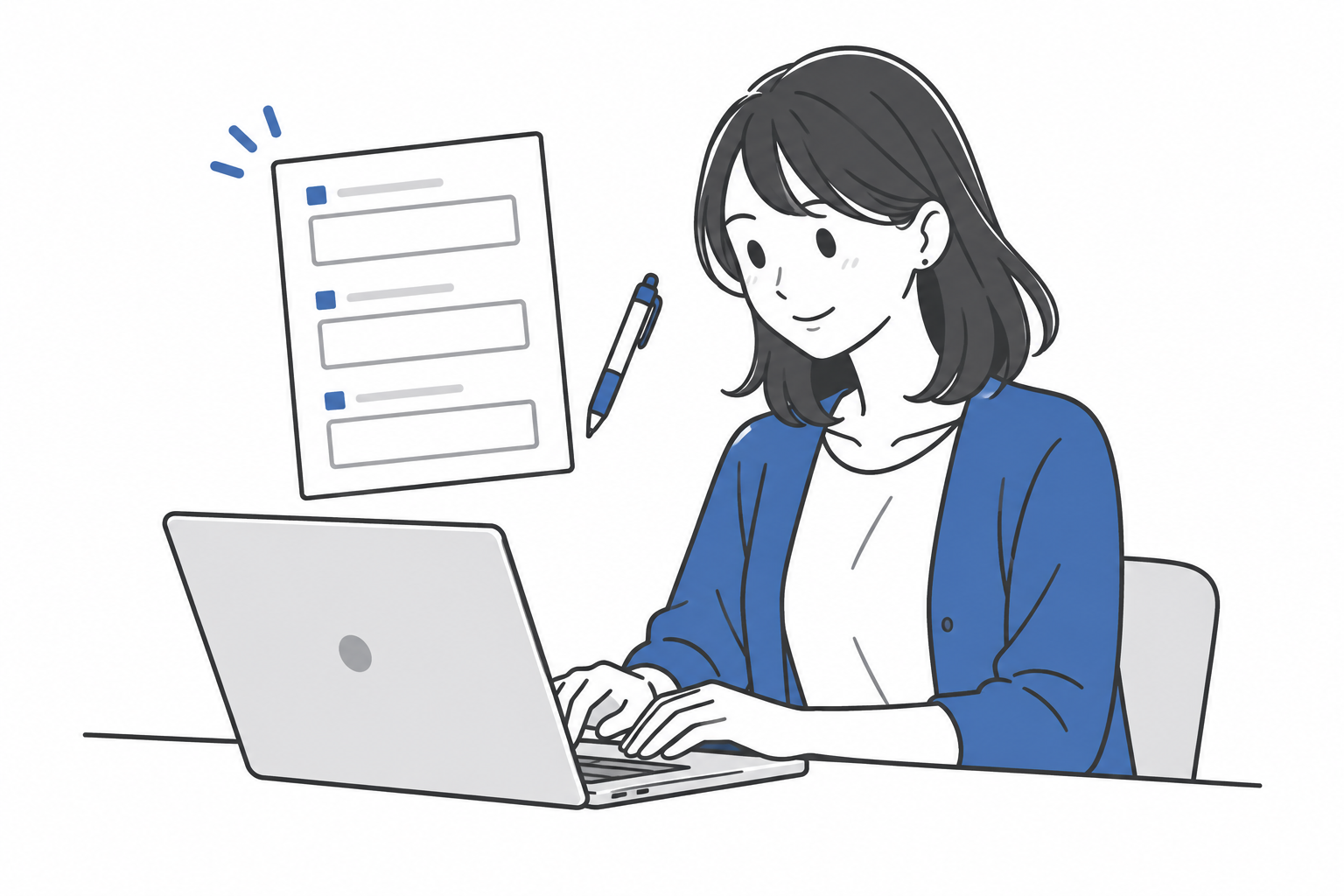 パソコンのフォームに必要な情報を入力する女性